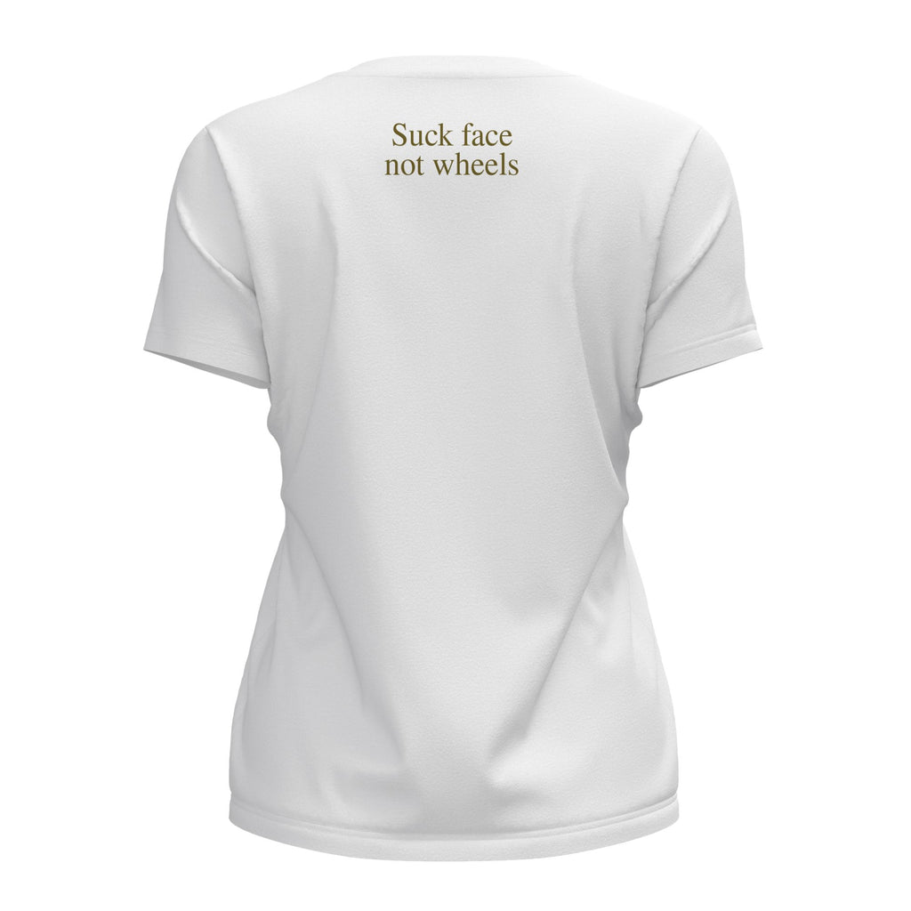 Ukhu ladies white brushed cotton crew neck t-shirt back with olive branding.