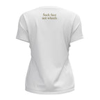 Ukhu ladies white brushed cotton crew neck t-shirt back with olive branding.