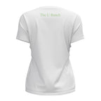Ukhu ladies white brushed cotton crew neck t-shirt back with seafoam branding.