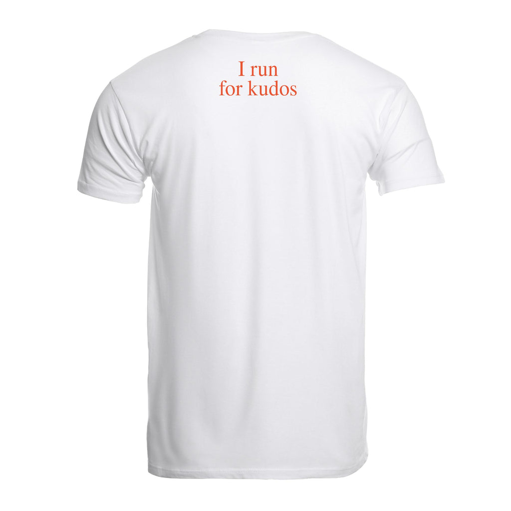 Ukhu mens white brushed cotton crew neck t-shirt back with orange branding.