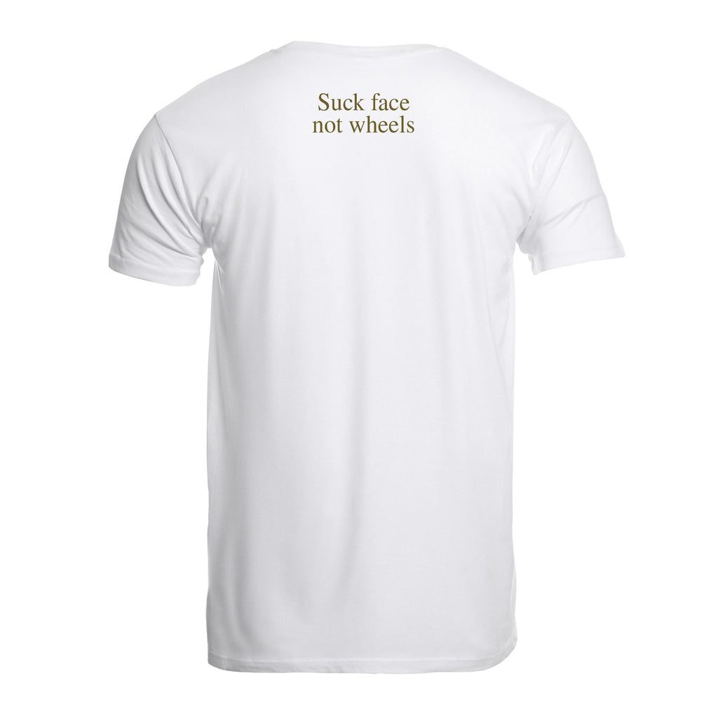 Ukhu mens white brushed cotton crew neck t-shirt back with olive branding.