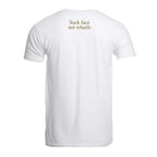 Ukhu mens white brushed cotton crew neck t-shirt back with olive branding.