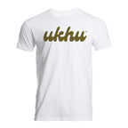 Ukhu mens white brushed cotton crew neck t-shirt front with olive branding.