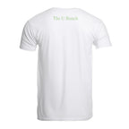 Ukhu mens white brushed cotton crew neck t-shirt back with seafoam branding.