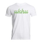 Ukhu mens white brushed cotton crew neck t-shirt front with seafoam branding.
