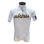 Ukhu white Q36.5 cycling jersey front with olive and black branding.