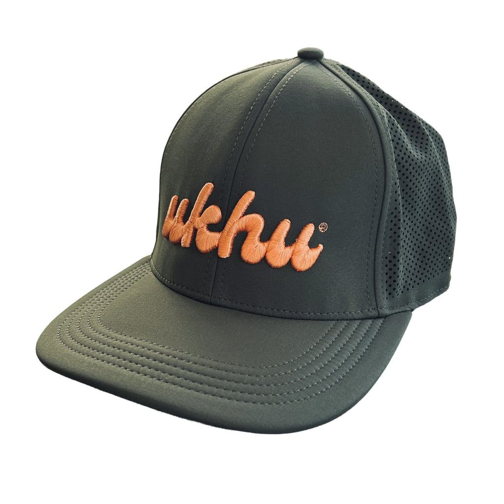 Ukhu Olive Sports Cap with orange embroidered logo.